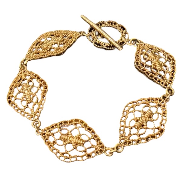 Vintage Elegant Gold Plated Open Work Filagree Link Bracelet
